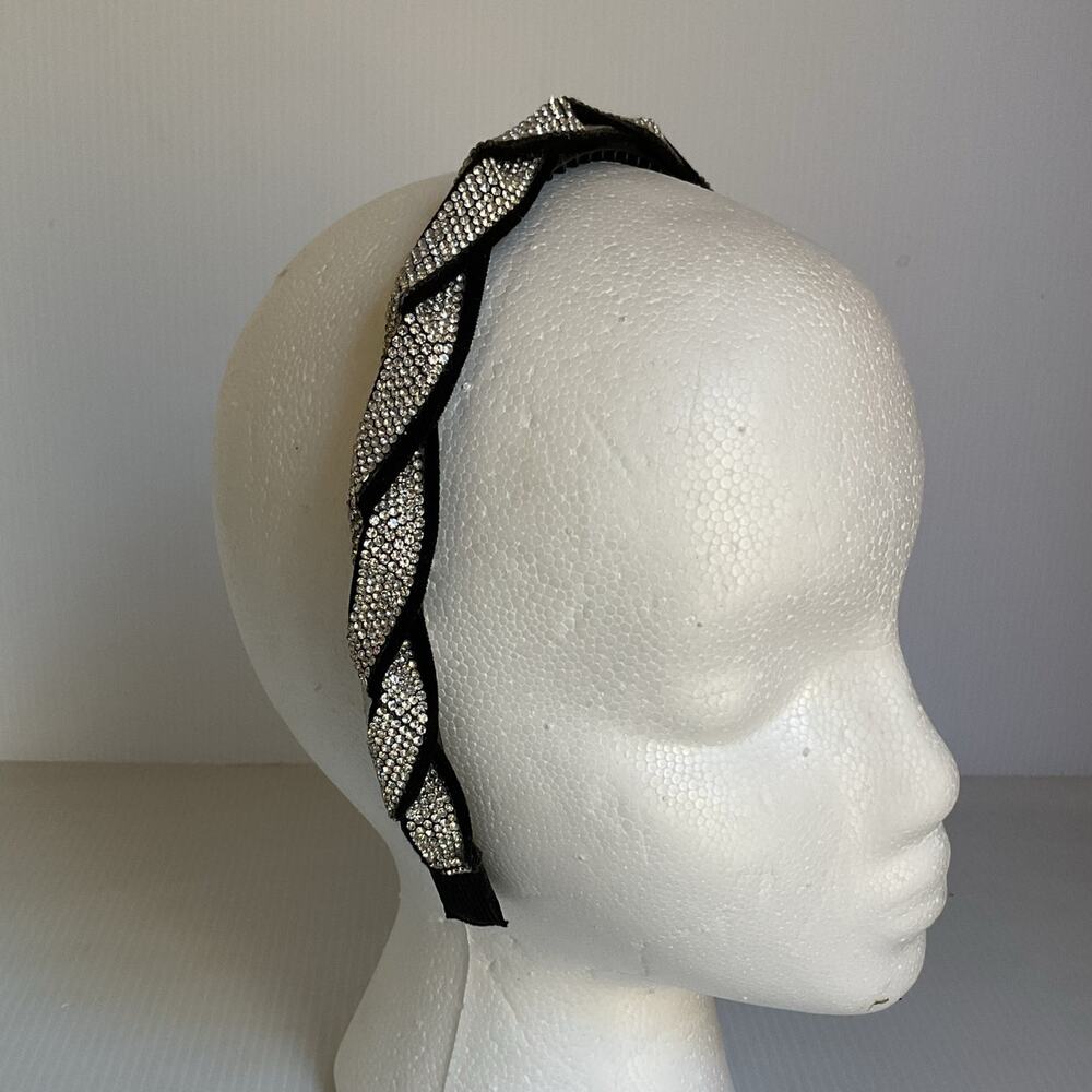 Rhinestone Braided Headband Black Velvet Crystal Embellished Hair Accessory NEW